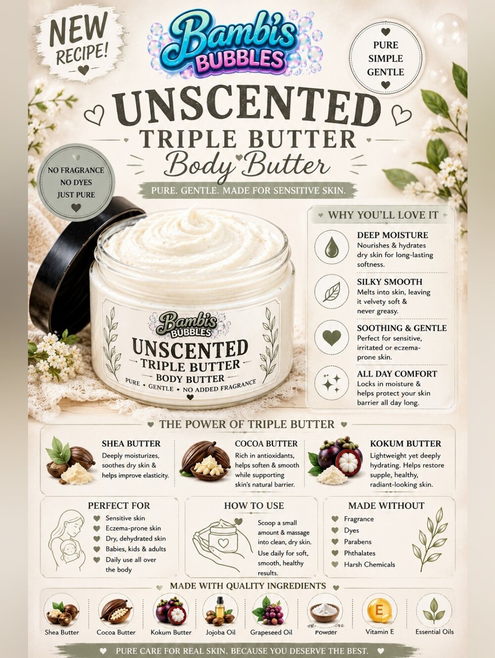 4oz Triple Body Butter Unscented Assorted Scents Available